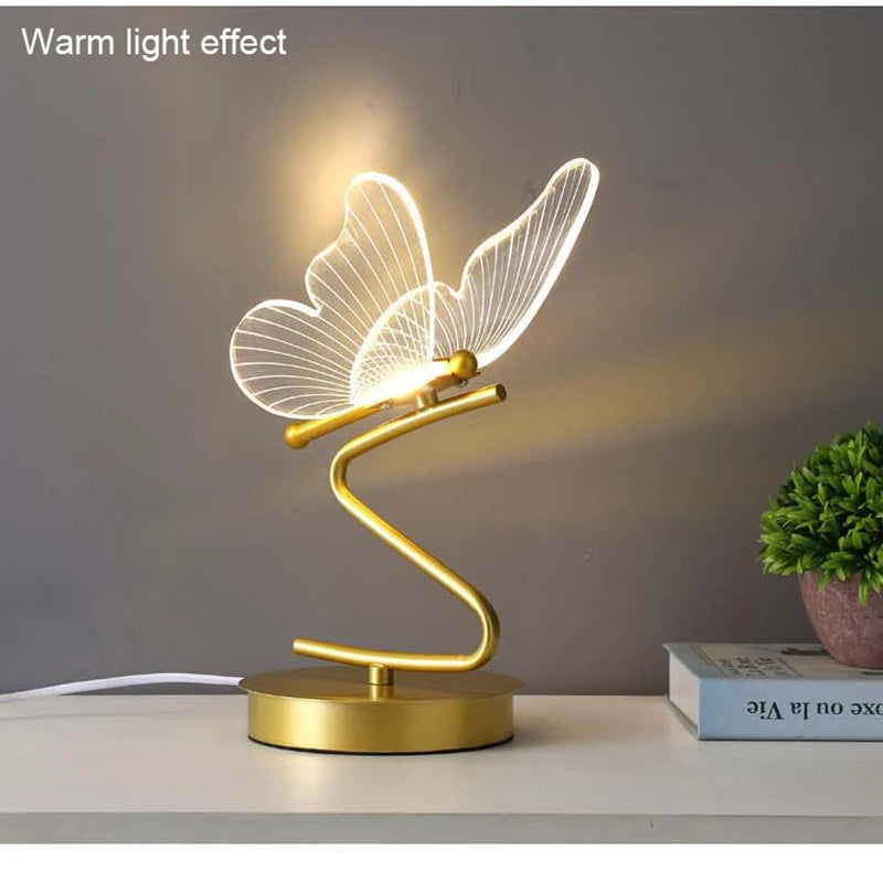 LED Table Lamp Indoor Lighting Switch Button Home Decoration Bedroom Bedside Living Room Restaurant Nordic Butterfly Desk Lamps