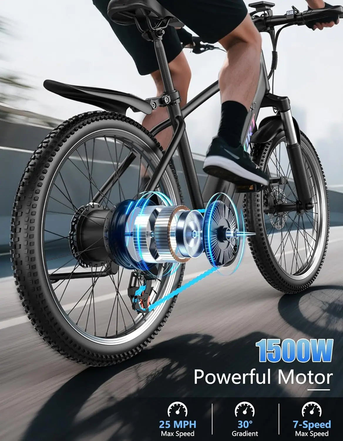 Electric Bike for Adults, 1500W Peak Motor, Ebike with 7-Speed, 65 Miles 25MPH, Electric Mountain Bike with 480Wh, Customized