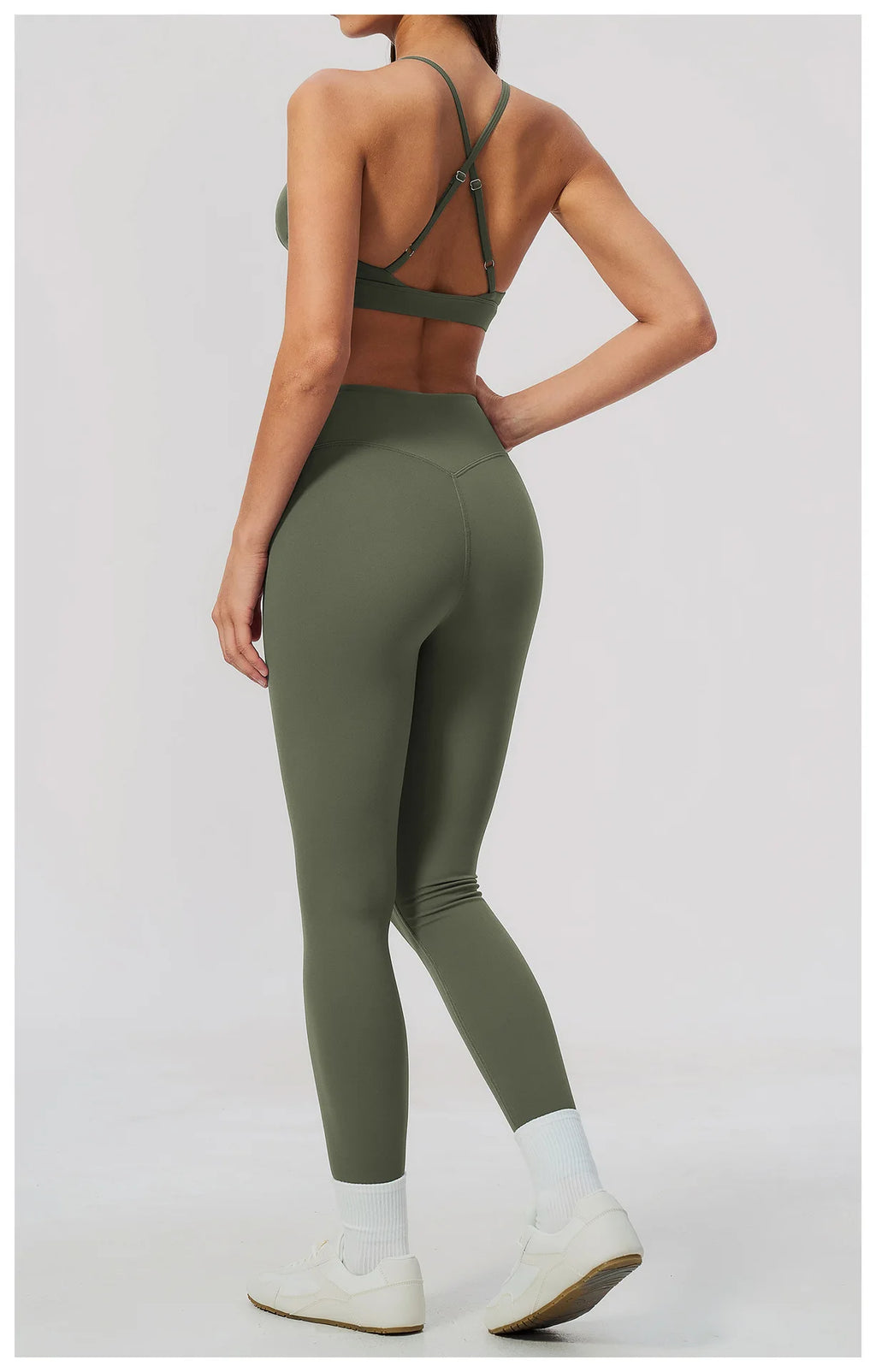 Woman Yoga Set Fitness Suit 2PCS Gym Clothing Running Workout Sportswear Outfit Tracksuit Set V Neck Cross Back High Waist Pants