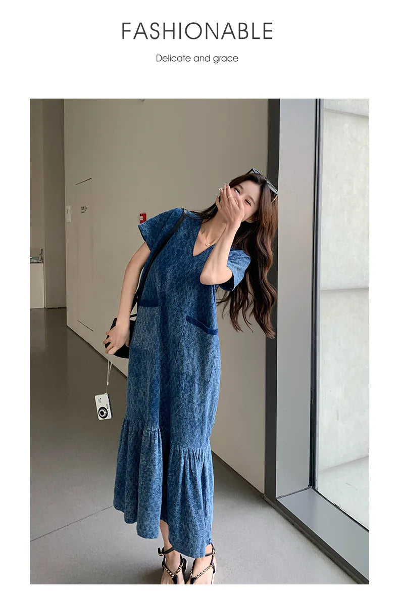 Retro Denim Dress Women's Summer Design Sense Fashion Loose Dress