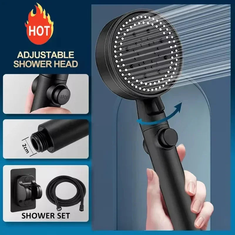 Shower Head 5 Modes Water Saving Adjustable High Pressure Showerhead Handheld Spray Hangable Bathroom Accessories Hot Selling