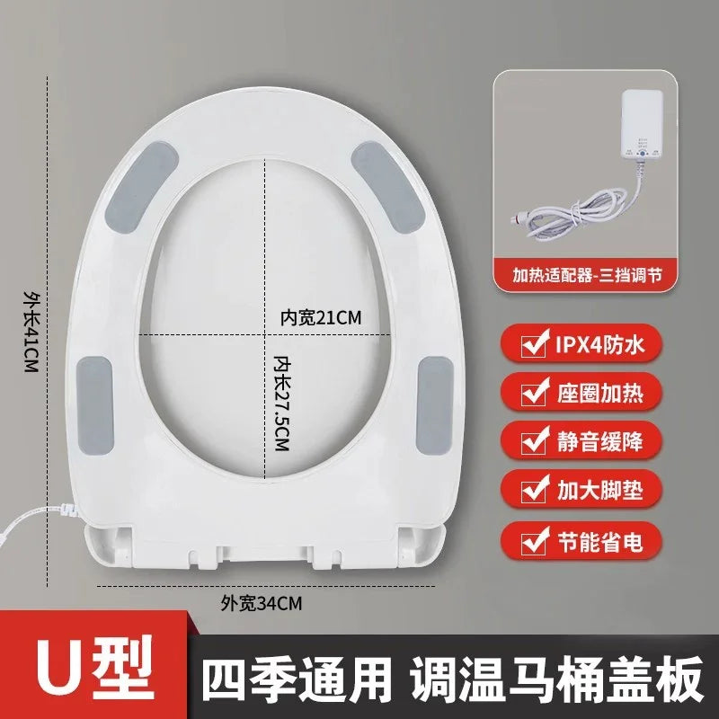 Heated Toilet Seat 4-Level Adjustable Temperature Leakproof Toilet Lid Waterproof U/V Seat Cushion Antibacterial