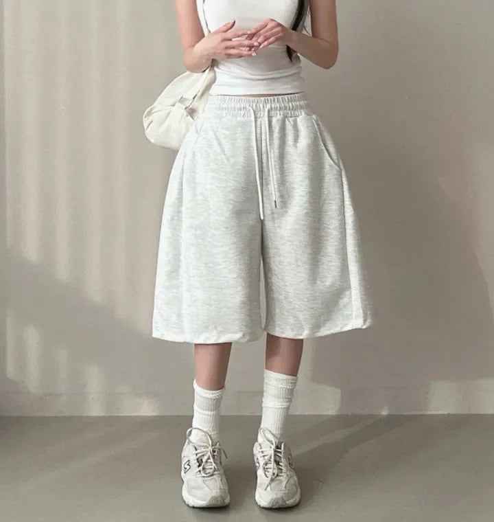 Summer Drawstring Wide Leg Shorts Women Fitness Running Loose Casual Large Sports Shorts Sweat Short High Elastic Lace Up Pants