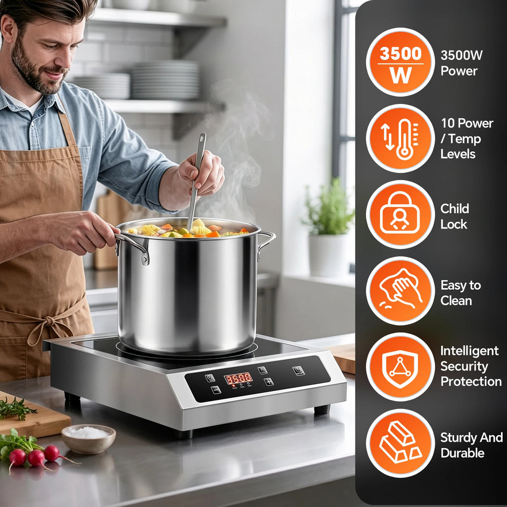 14" 3500W Commercial Induction Burner, Portable Countertop