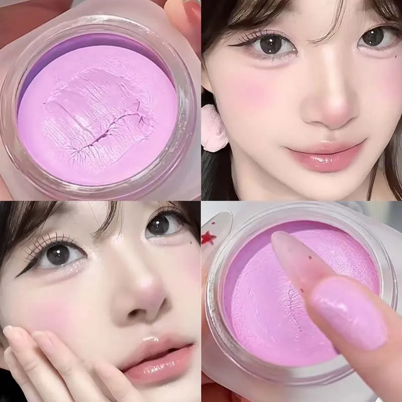 Purple Blush Cream Cheek Rouge Rose Brown Mud Palette Long-Lasting Waterproof Monochrome Brighten Face Moisturizing Blush Makeup