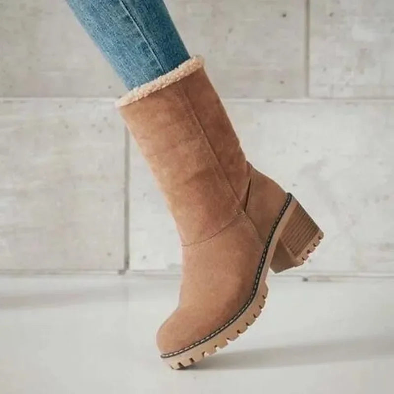 Winter Fashion New Casual and Comfortable Fashion Boots Plus Velvet Warm Square Heel Round Toe Solid Color Women's Boots