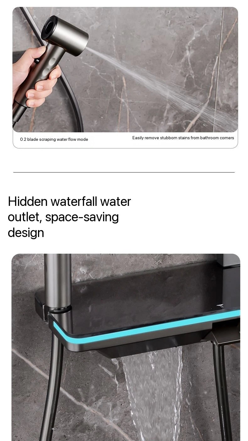 Gray Piano Button Ambient Light Bathroom Shower Full Set Digital Display Shower System Sets Rain Faucets Shower Head