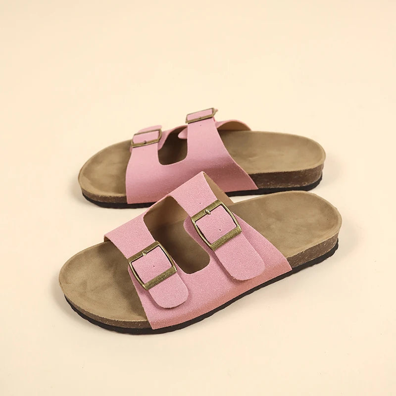Women's Flat Outdoor Beach Casual Slippers Man Sliders Thick Sole Leather Cork Sole Sandals and Slippers