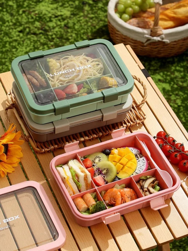 1500ML Bento Box Portable Lunch Box Kids Students Office Lunch Box with Spoon Fork Leakproof Microwavable Food Storage Container