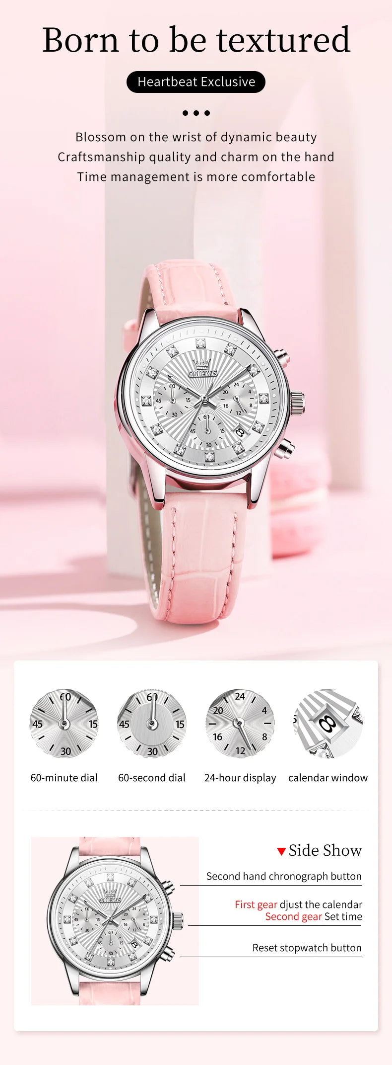 OLEVS 3669 Womens Watch Fashion Brand Waterproof Luminous Multifunctional Chronograph Quartz Watch Date Ladies Watches With Box