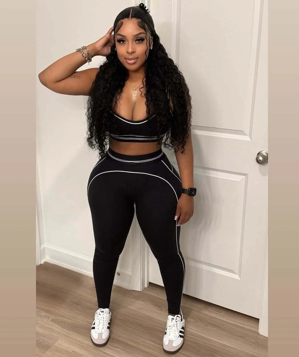 2026 Women's Summer Tank Top and Pants Slim Fit Comfortable Sports Fitness Set Two Piece Set and Belly Tight Pants Set