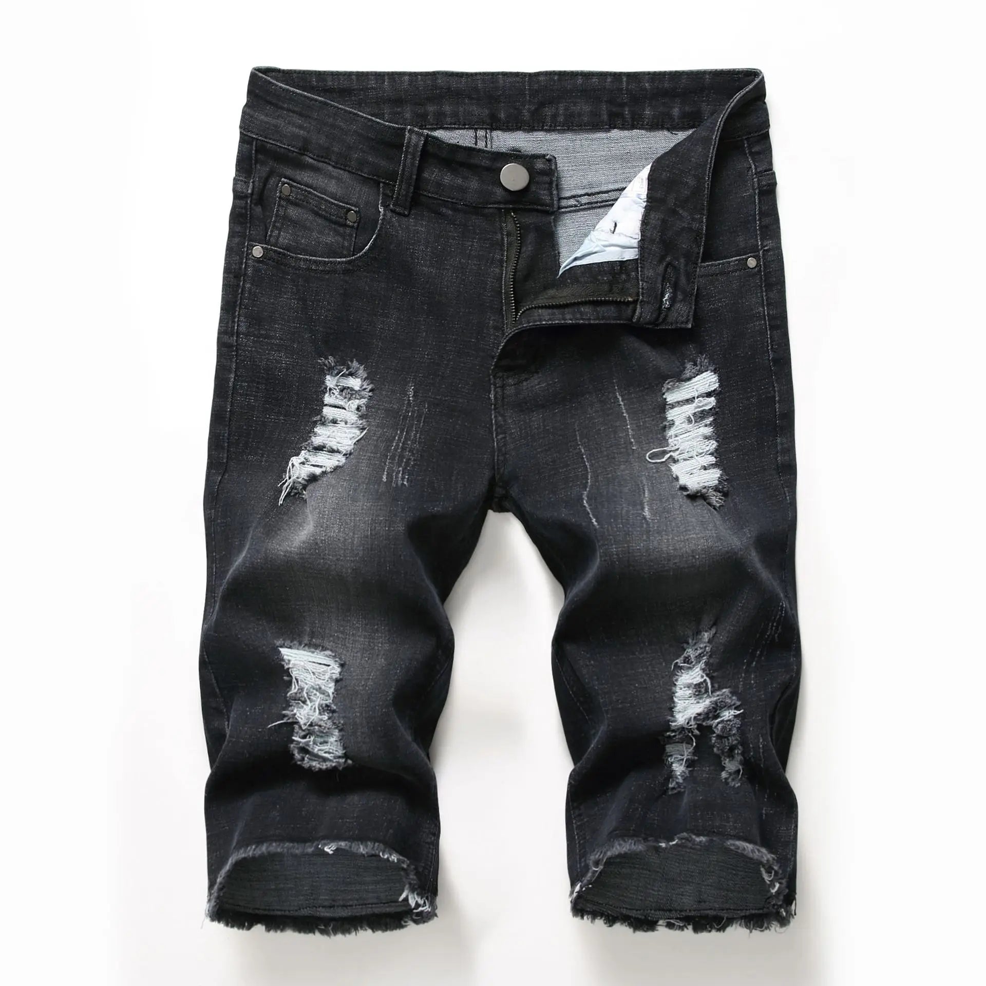 2026 New Denim Shorts for Men Fashion Casual Stretch Straight Short Jeans Men Summer Trend Holes Slim Fit Cowboy Short Trousers