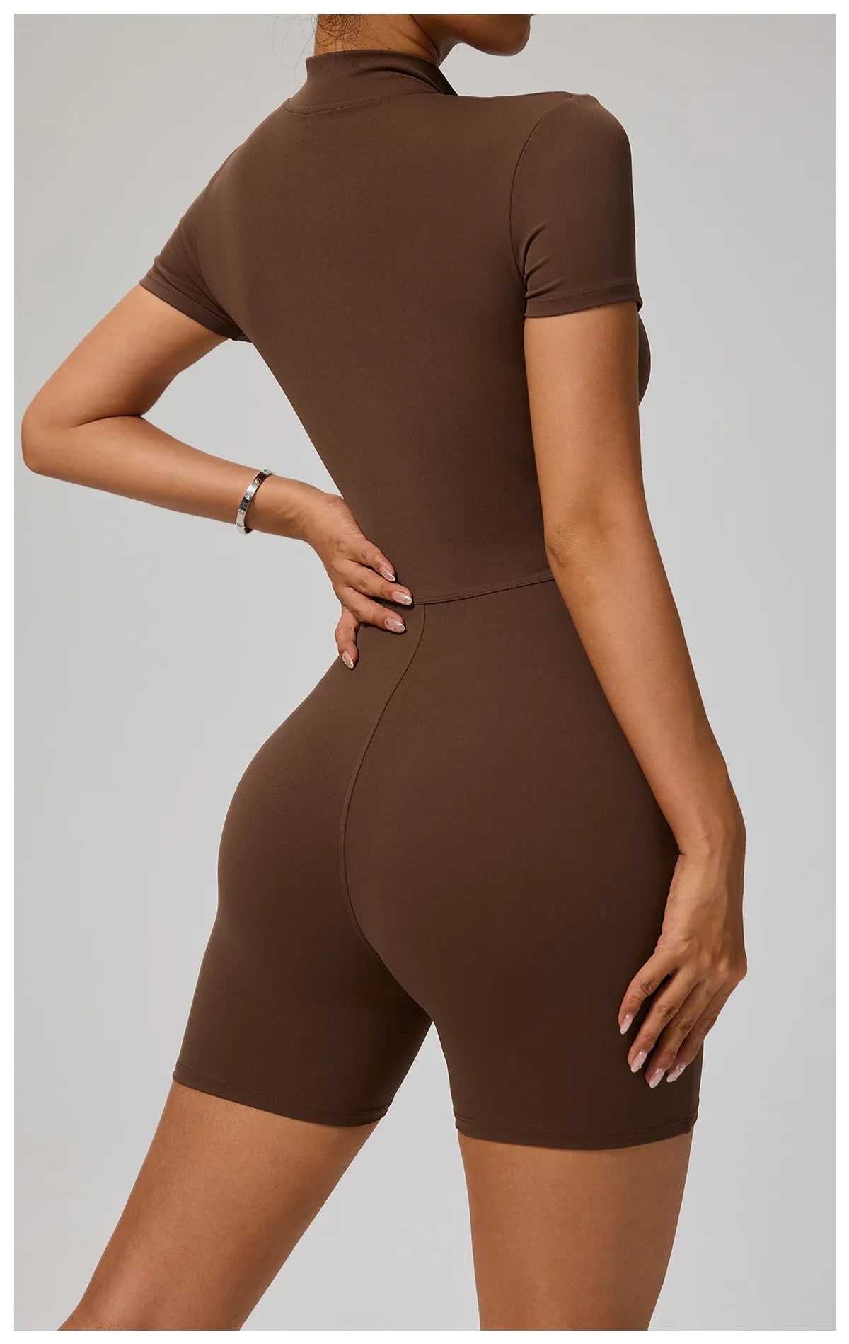 SOISOU Zipper Jumpsuit Women Short Sleeves Clothing Sportswear Woman Gym Yoga Sport Sets Nylon Workout Sets Women Tracksuit