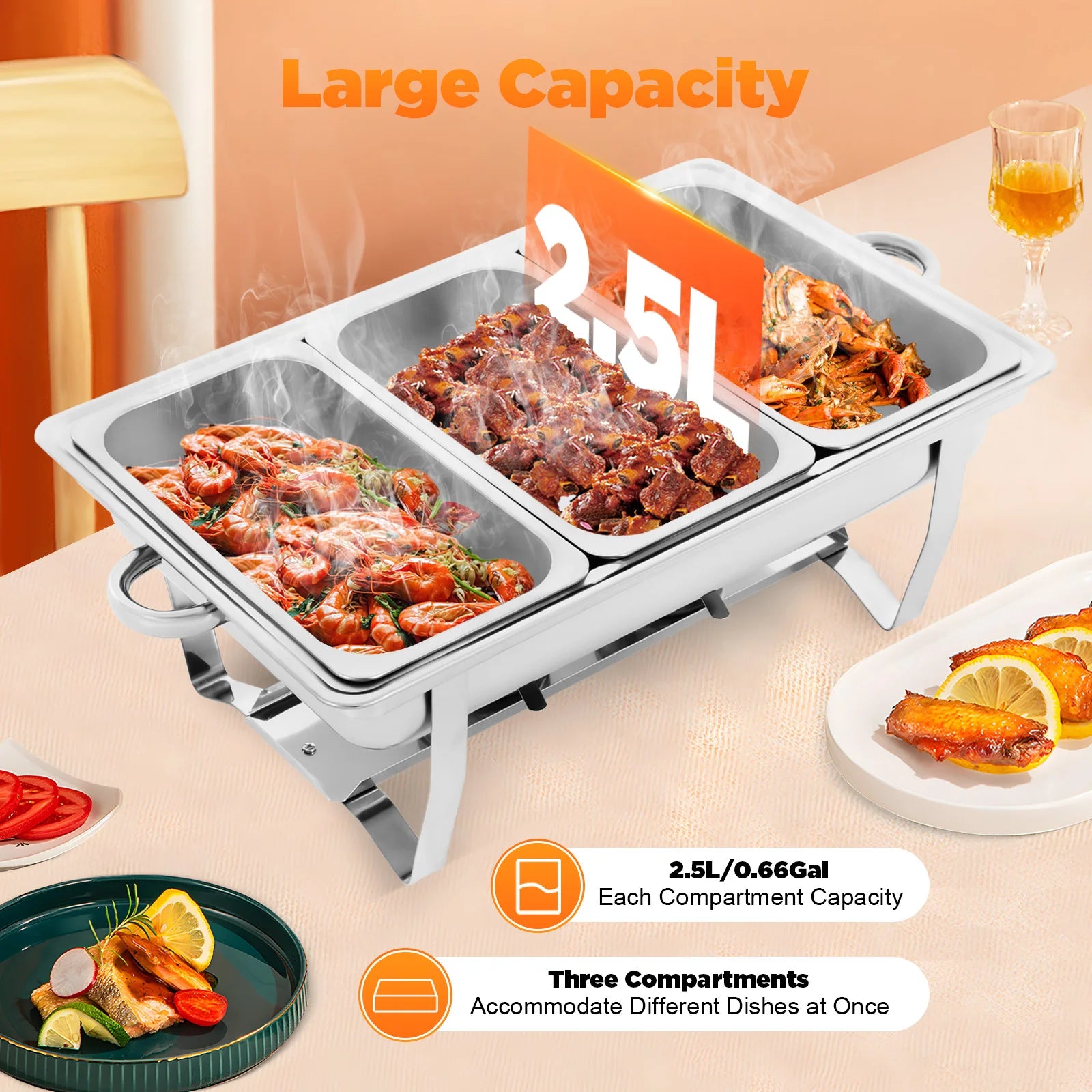 Stainless Steel Chafing Dish Buffet Set Rectangular Catering Chafer Warmer Buffet Dishes Warming for Restaurants, Buffets