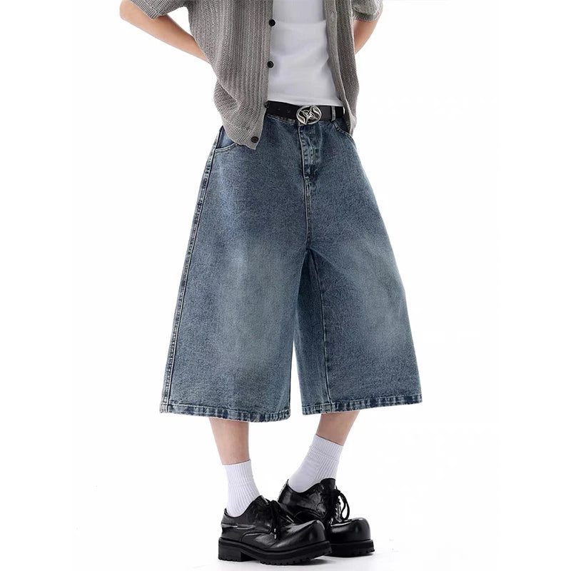 Man's Blue Denim Shorts Y2k Jeans Short Pants Harajuku Aesthetic Vintage Embroidery Cowboy Shorts 2000s Trashy Clothes