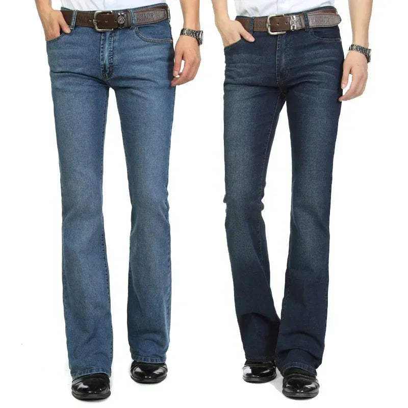 Male Bell Bottom Denim Trousers Slim Black Boot Cut Jeans Men's Clothing Casual Business Flares Pants