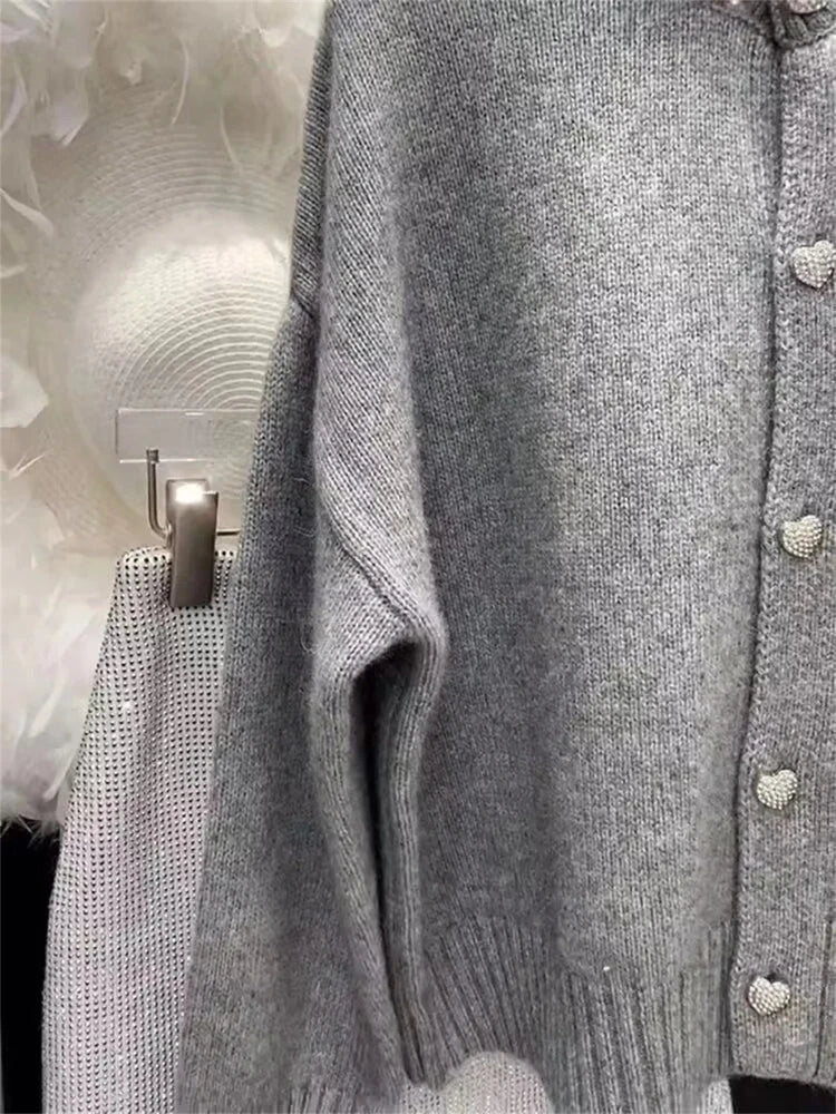 2025 Women Clothing Oversized Cardigan Jackets Diamond O-neck Vintage Casual Knitted Sweater Tops Pull Femme Cardigans Sweater