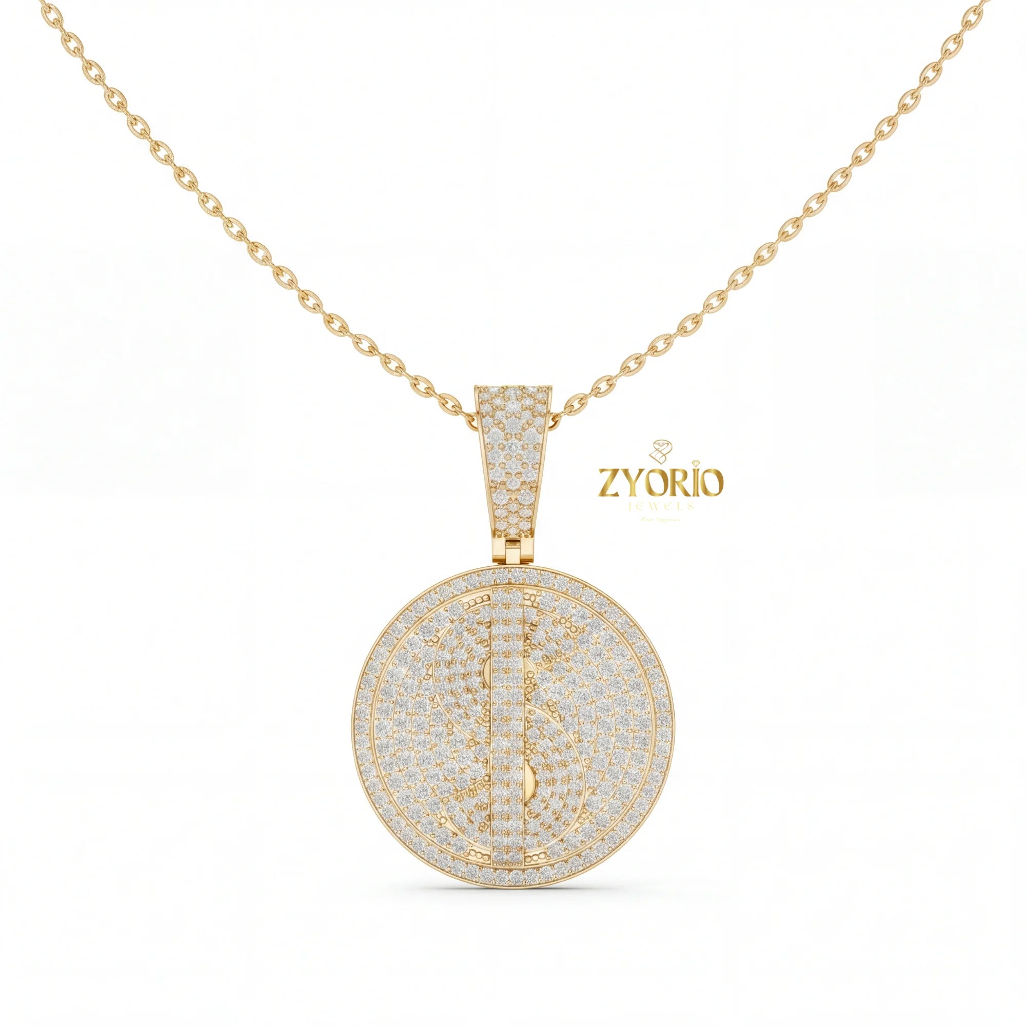 Women's Silver Minimalist Luxury Diamond Medallion Pendant Sparkling Gold Plated Modern Elegant Engagement Anniversary Wedding