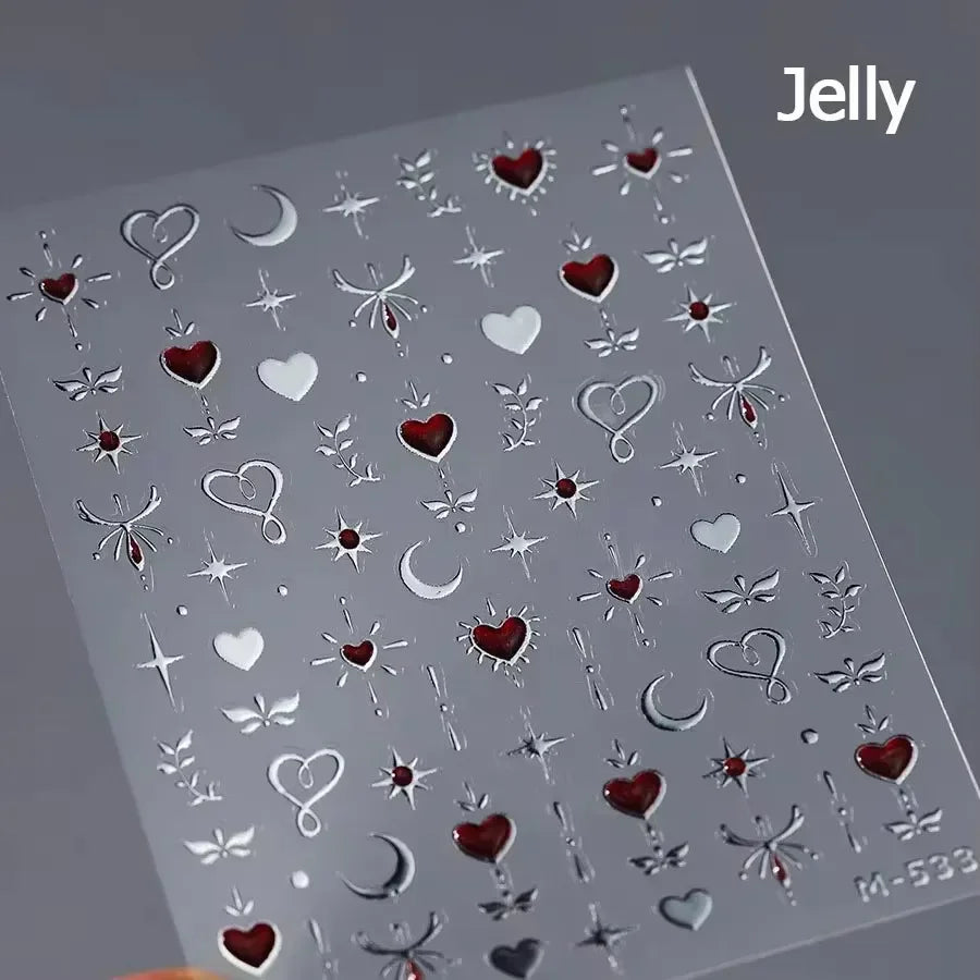 5D Gradient Love Gem Glitter Love Heart Colorful Cat's Eye Rhinestone Soft Self Adhesive Nail Art Stickers Shiny Manicure Decals