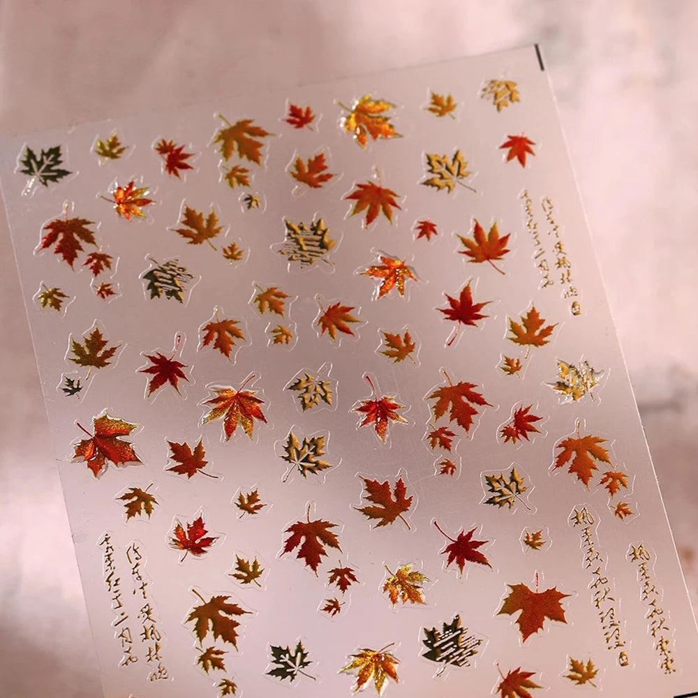 1pcs Autumn Gold Red Maple Leaf Nail Sticker 5D Embossed Jelly Maple Leaves Nail Decals Self-Adhesive Fall Leaf Nail Supplies ^5