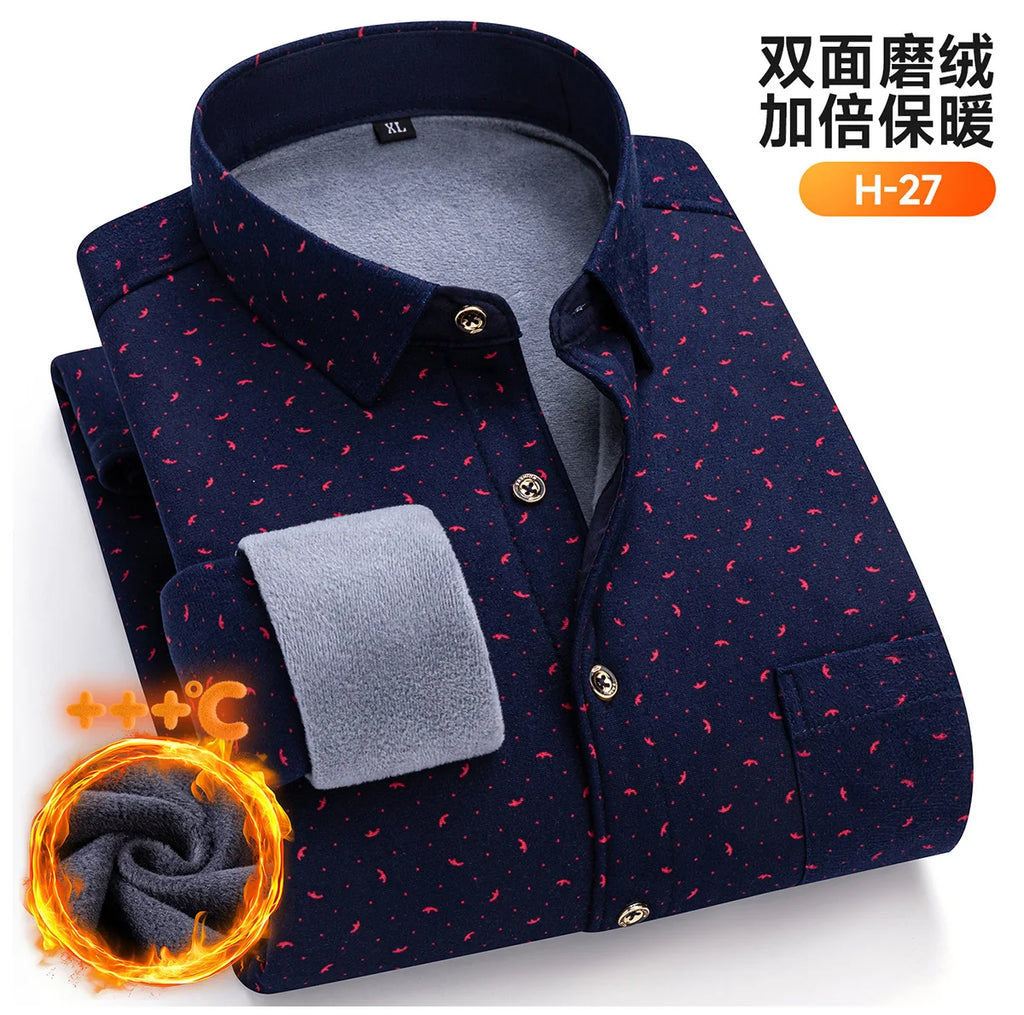 Plus Size 8XL 7XL 6XL Men's Thickene Shirt Long Sleeve Fleece Warm Winter Autumn Casual Soft Print Daily Thermal Male Clothing