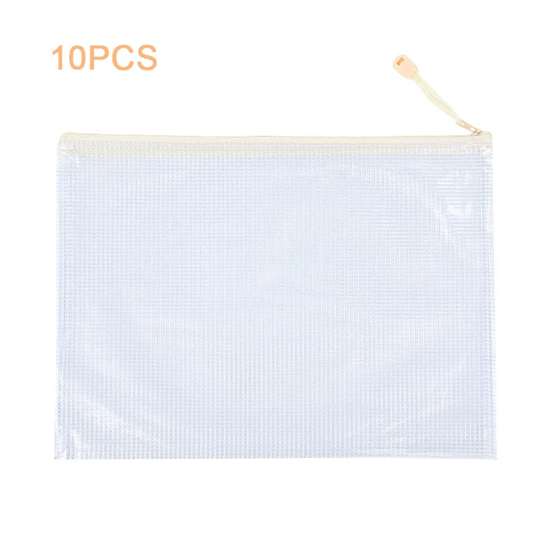 10Pcs Mesh Zipper Pouch Document Bag Waterproof Zip File Folders A4 A5 Size Office School Supplies Storage