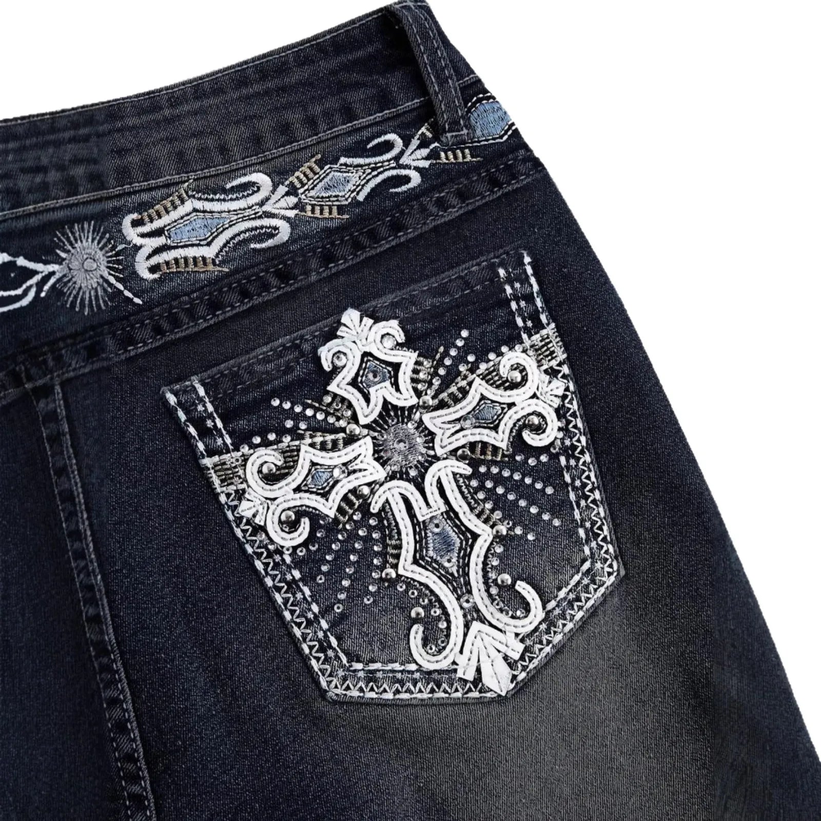 Denim Pant Women Bootcut Jeans Embroidery Vintage Washed Mid Waist Straight Trousers Slim Fit Y2k Streetwear Work Casual Summer