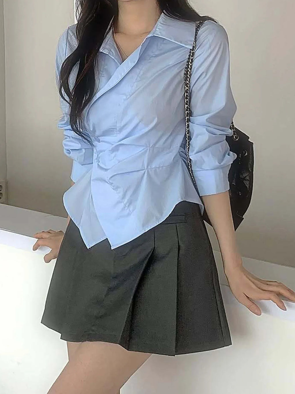 Designer Irregular Long sleeve Polo Shirt Women Tunic White Elegant Basic Top Blouse Ladies Fashion Work Wear Shirts