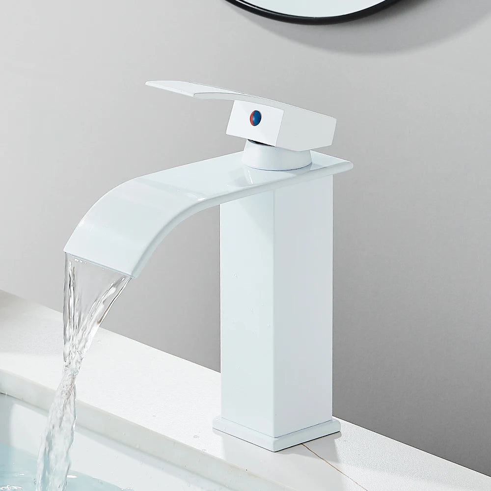 Stainless Steel Waterfall Basin Faucet Kitchen Faucet Sink Mixer Hot Cold Water Basin Crane Tap For Bathroom Wash Mixer Tap Mat