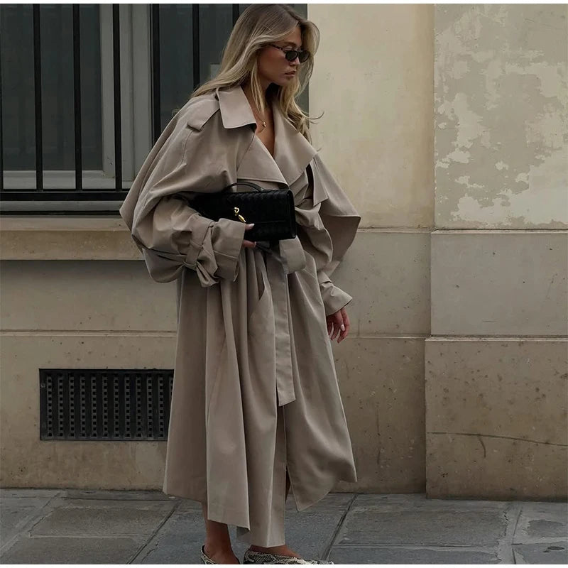Casual Solid Long Trench Coat Women Stand Collar Long Sleeve Single Breasted Lace Up Jacket 2026 Autumn Lady Commute Outwear