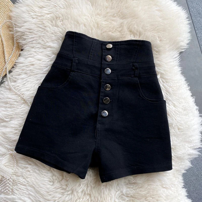 Streetwear Black Denim Shorts Women Fashion High Waist Hip Wrap Shorts Jeans Summer Korean Single Breasted Sexy Hot Short Pants