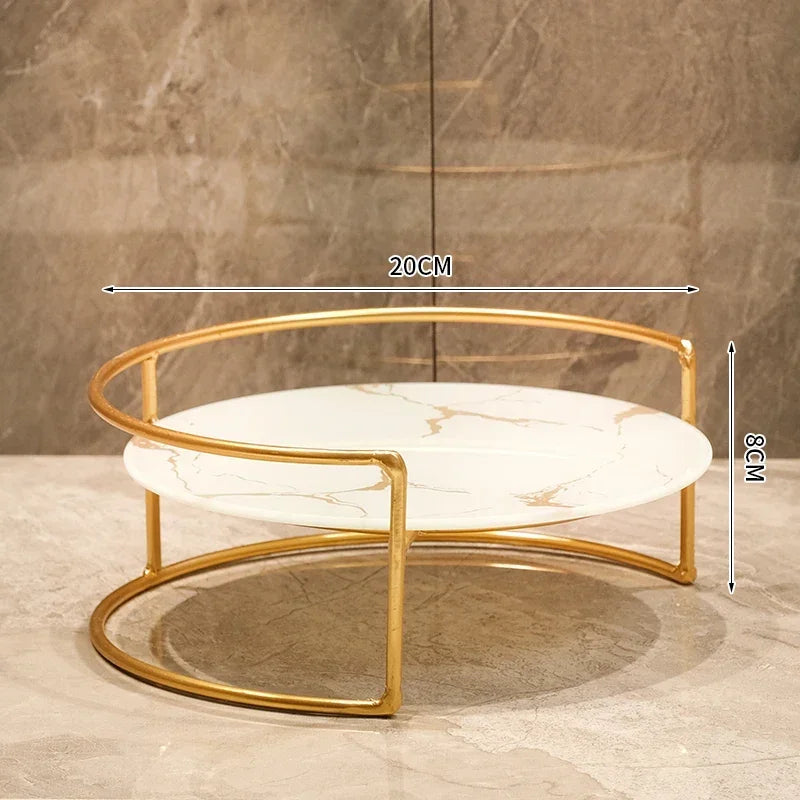 Metal Marbled Glass Tray 2-piece Set Decorative Storage Rack Desktop Organizer Cosmetic Shelf Display Stand Bathroom Shelves