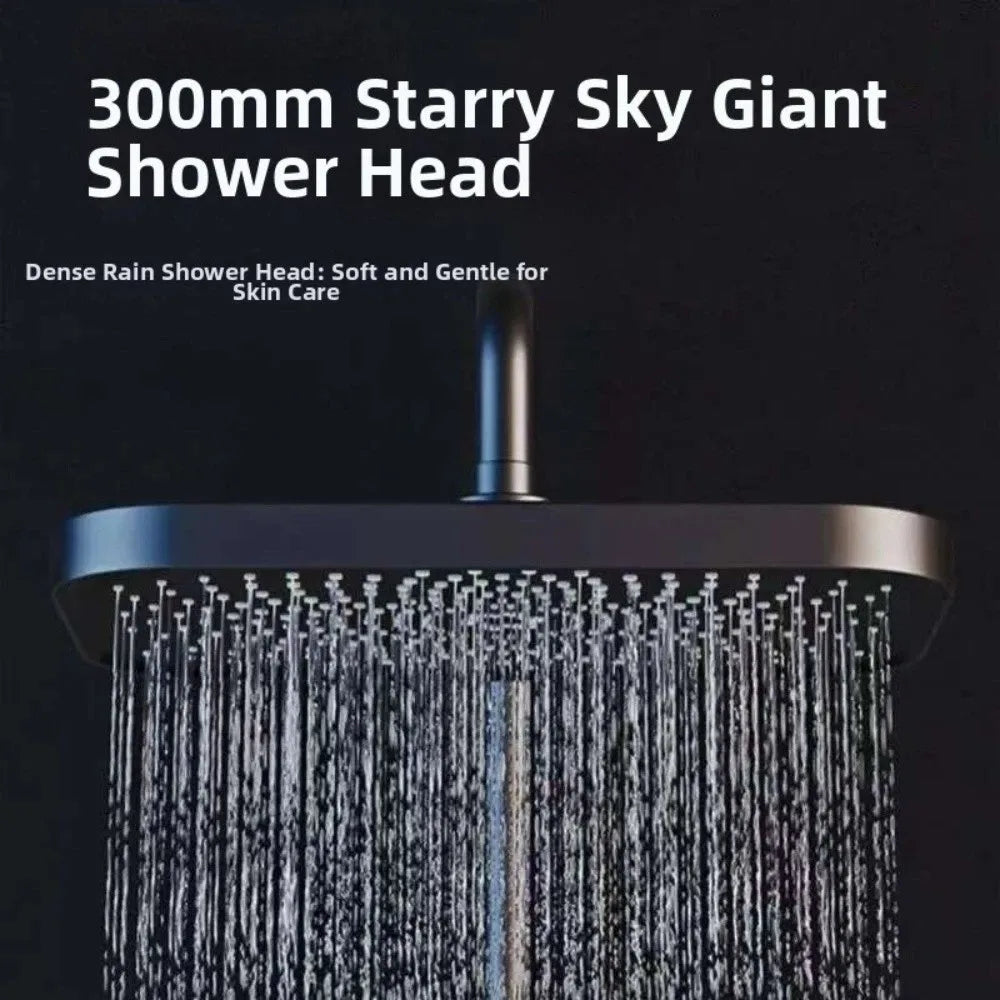 Grey Shower System Intelligent Piano Button Digital Shower Faucet Set Temperature Display High Pressure Rainfall Shower Set