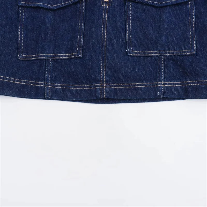 MUJER Blue Denim Shirt Woman Short Sleeve Cropped Shirt Women Summer Short Tops Woman Streetwear Y2k Stylish Women's Blouses