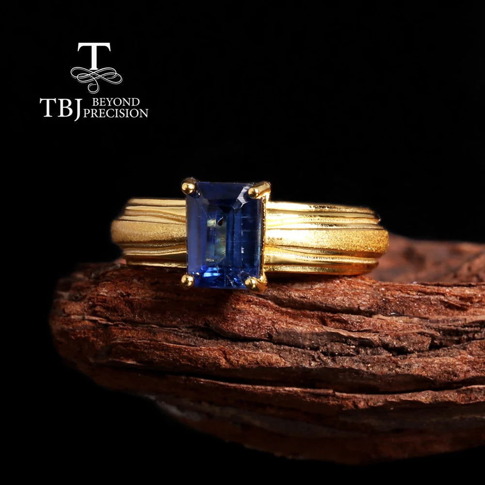 Natural Blue Kyanite Gemstone Ring Vintage Design 18K Yellow 925 Silver Light Luxury fine Jewelry Gift for Women