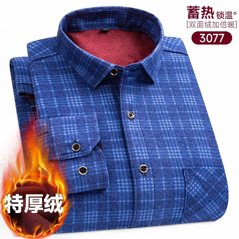 Men's long-sleeved shirt with double-sided fleece thickened warmth, 8XL, 9XL, casual winter fashion, versatile for the street