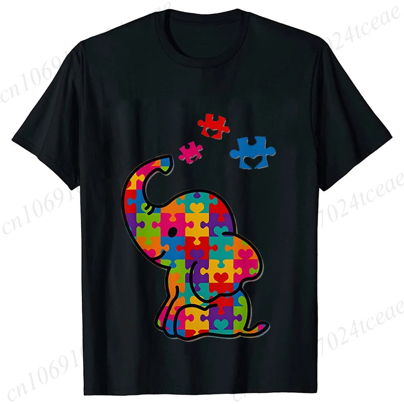 Elephant Autism Awareness Puzzle Adults Kids T-Shirt Fashion Acceptance Neurodiversity Shirt Summer Short Sleeve Tees