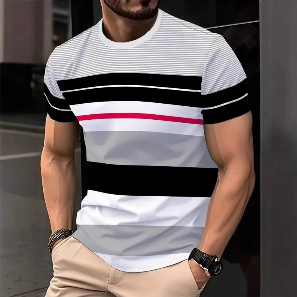 Striped 3D Print Quick-Dry Breathable Men Sport TShirt - Outdoor Leisure Fitness Harajuku Fashion Round-neck Short-Sleeved Shirt