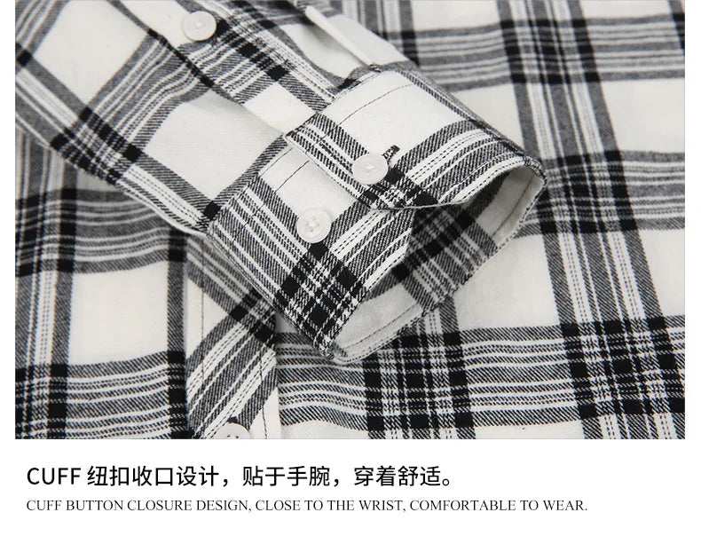 Men's long sleeve shirt ground wool plaid comfortable casual spring summer autumn high quality slim-fit free ironing fast