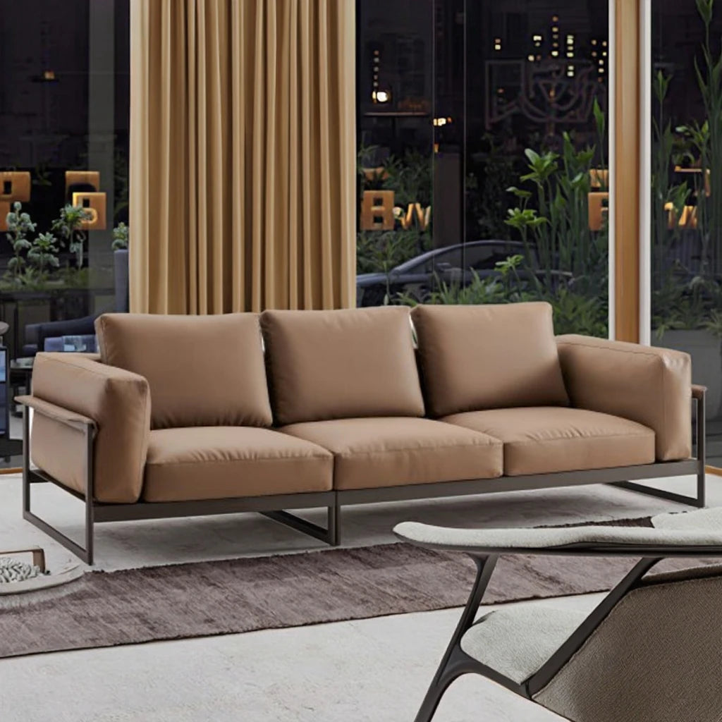 Modern Two-Seater Brown Synthetic Leather Durable Commercial Office Sofa For Home Apartment Workshop Or Living Room Use