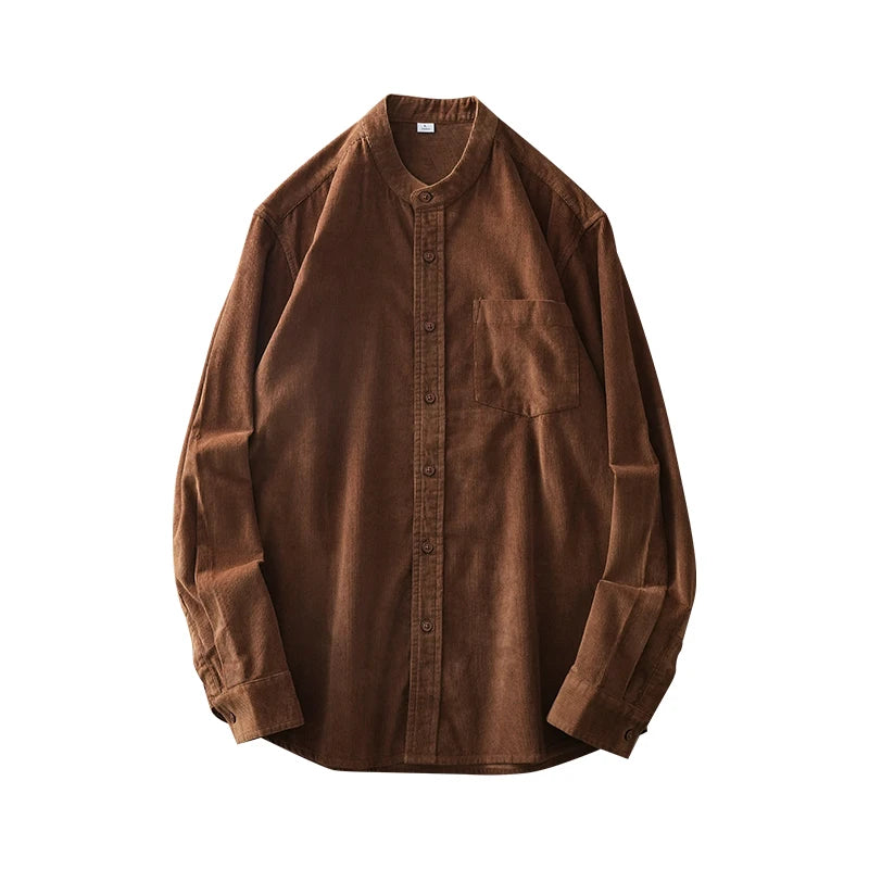 DUKEEN Corduroy Stand Collar Long Sleeve Shirt for Men 100% Cotton Spring and Autumn Casual Men's Clothing