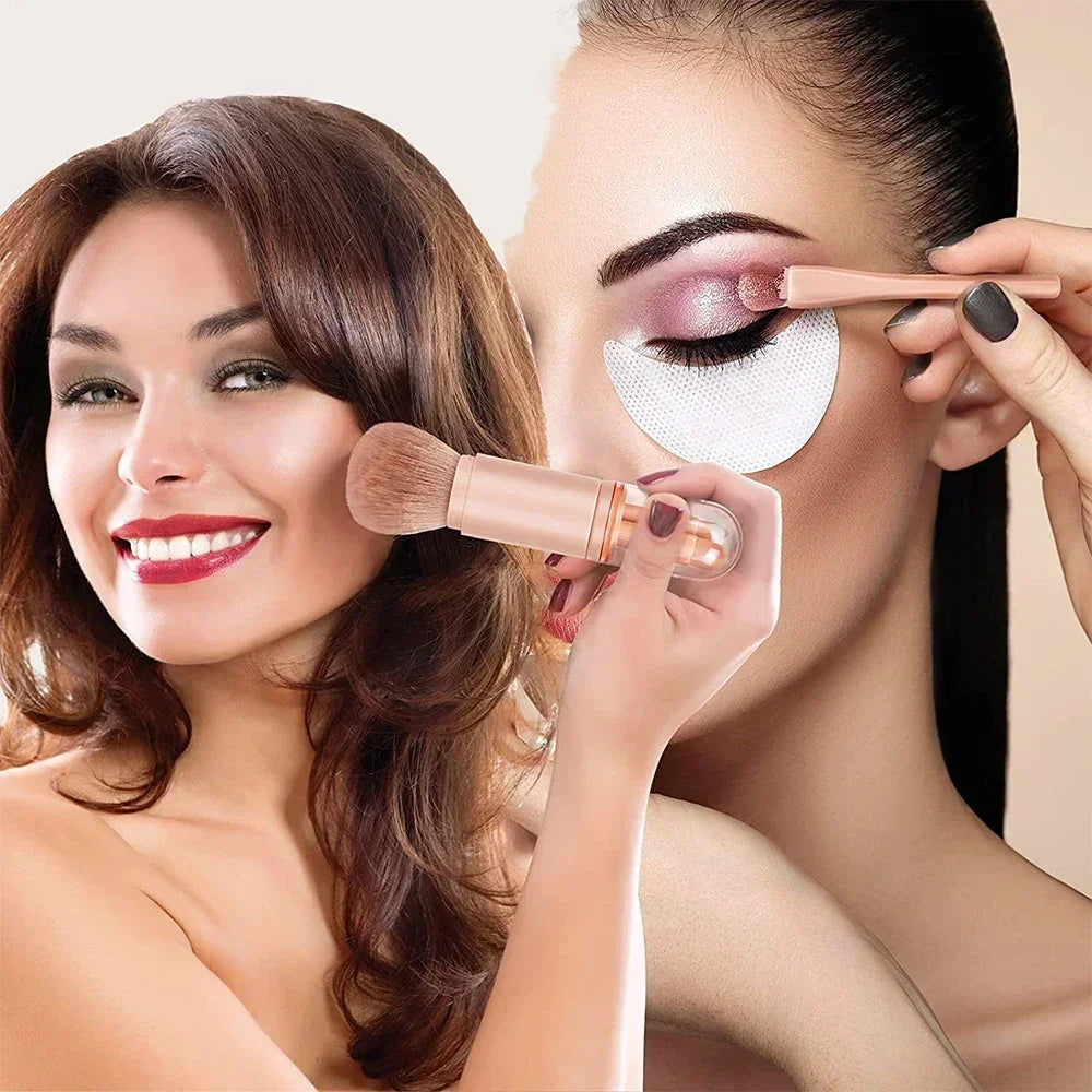 4 In 1 Retractable Makeup Brushes Set Soft Bristles Kabuki Foundation Eye Makeup Brush Portable Travel Cosmetic Touch Up Brush K