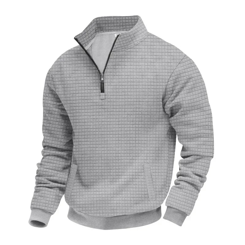 semi-zipper sweater men's autumn and winter jacquard small checkered stand-up collar casual pullover large size sweater