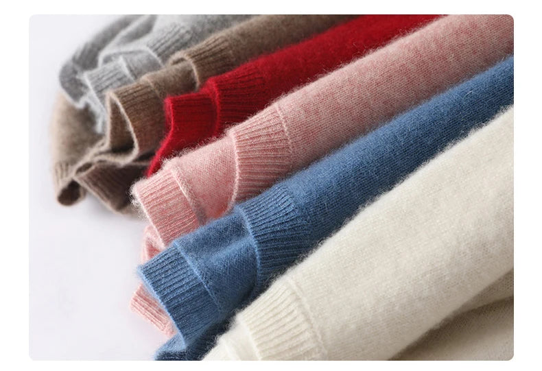 100%Merino Pure Wool Pullover Sweater For AutumnWinter Women's Round Neck Warm High-Quality Solid Color Basic Knitted Jumper Top