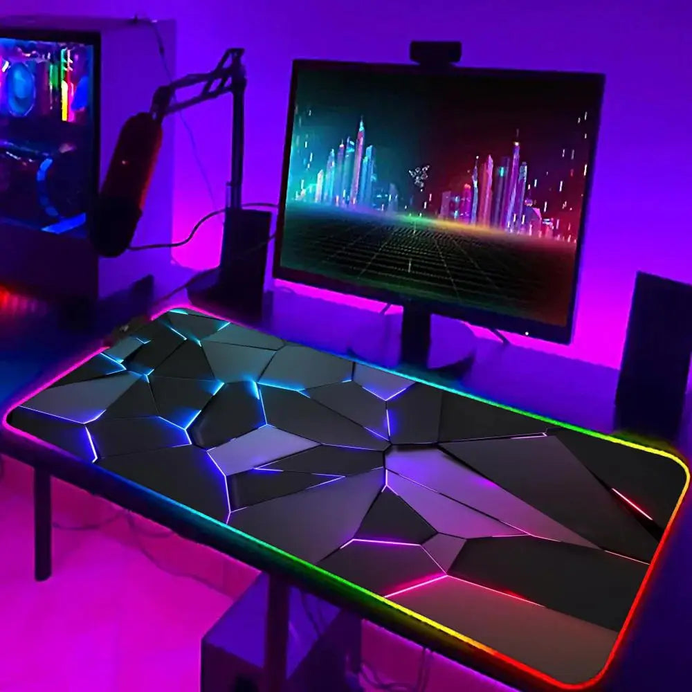 XXL RGB Gaming Mouse Pad 3D Geometric Desk Mat Game Accessories Large LED Light Rubber Anti-slip PC Computer Carpet with Backlit