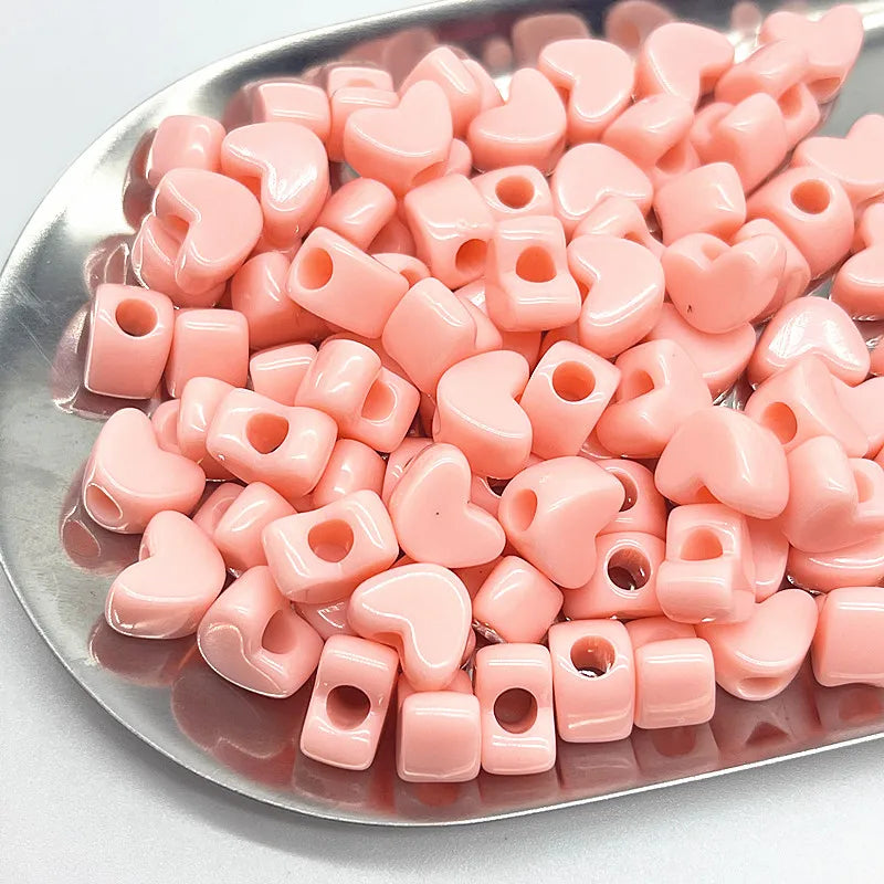 NEW 30pcs11*6mm Candies Colour Big Hole Heart-shaped Acrylic Loose Spacer Beads for Jewelry Making DIY Bracelet Accessories