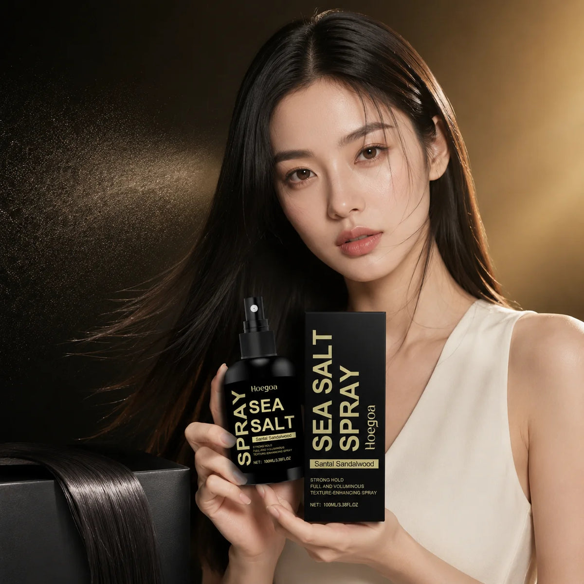 Hoegoa Sea Salt Spray Long‑Lasting Hold Add Hair Volume Anti‑Frizz Hair Strengthening Sandalwood Scent Daily Hair Styling Spray