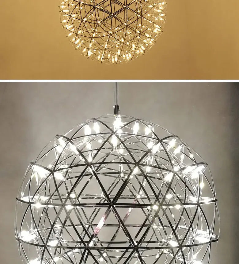 Stainless Steel Led Chandelier Light Shop Spark Ball Full Sky Star Milk Tea Restaurant Exclusive Network Bar Art Decoration Lamp
