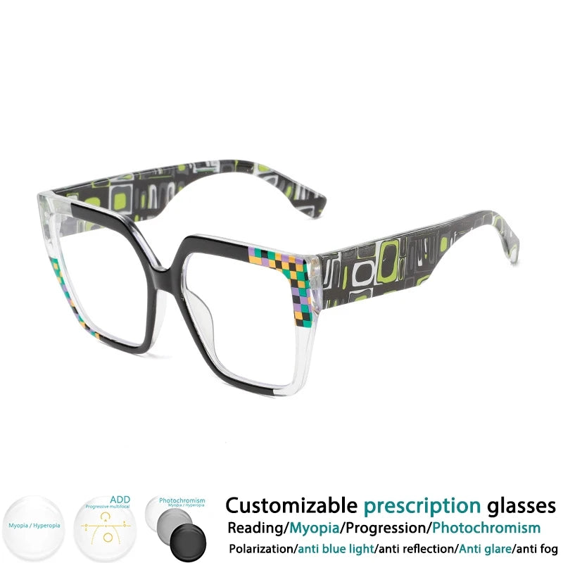 Colorful Large Frame Reading Glasses Women Trendy Big Size Square Resin Presbyopic Eyeglass Custom Prescription Spctacle #304000