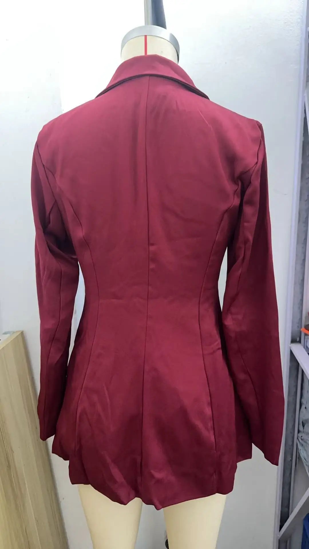 KIDCRKJ Elegant Women Spring Suit Coat Burgundy Cinched Waist Lapel Collar Slim Female Blazer Coat Instagram-Style Lady Jacket